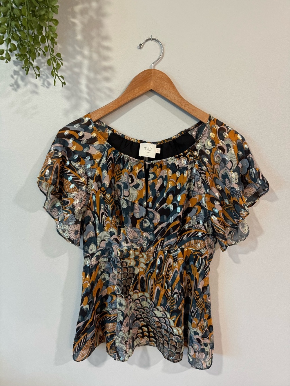 HD in Paris Anthropologie Blouse in Mustard, Teal & Black